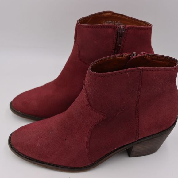 Lucky Brand Red Suede Ankle Booties 7.5 Boho Western Fall Western Winter Look - Picture 2 of 13
